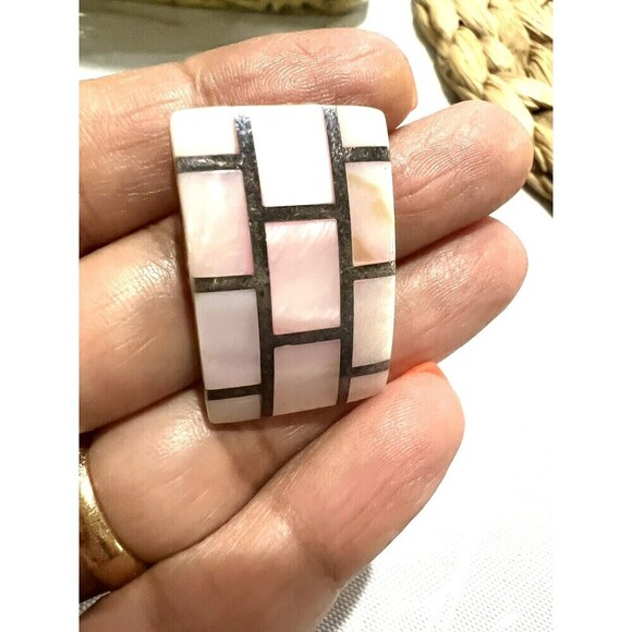 925 Sterling Silver Vintage Real Mother-of-Pearl Slide Pendant - Picture 1 of 6